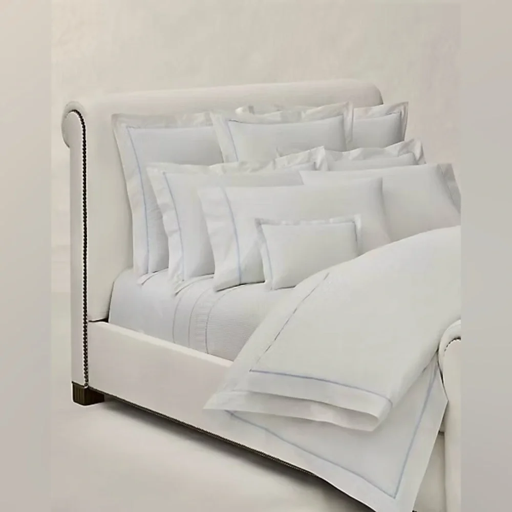 Polo Ralph Lauren Organic Cotton Percale Queen Flat Sheet Palmer NEW White Blue
